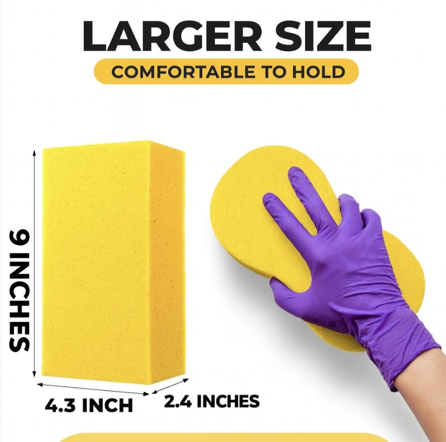 Multi-Purpose Sponges for Cleaning - Yellow 2 Pack, Large Sponges for Car Washing, Tile & Grout, All Purpose Cleaning