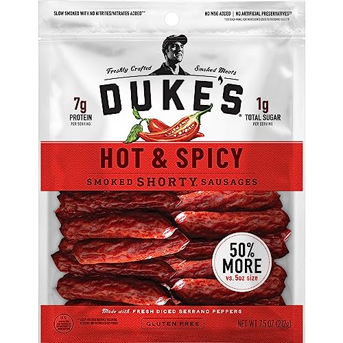 Duke's Pork Hot & Spicy Smoked Shorty Sausages, 7g Protein Per Serving, 7.5 oz.