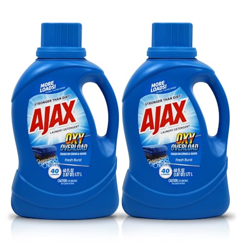 Ajax Oxy Overload Laundry Detergent Liquid, 60oz (Pack of 2) - Totally Awesome Cleaner with Deep Cleaning, Stain & Odor Removing power, HE Compatible