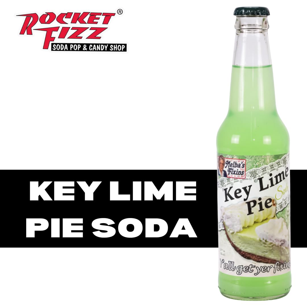 Rocket Fizz Melba’s Fixins Key Lime Pie Soda Flavor | Cane Sugar | Craft Soda Pop Drinks | 12 oz in Glass Bottle (Single Bottle)
