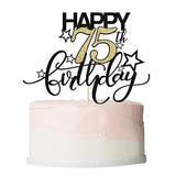 Bekaterea Happy Birthday Cake Topper,Black font Golden Numbers 75th Birthday Cake Decoration?Hello 75, Cheers to 75 Years/75th Anniversary ?75