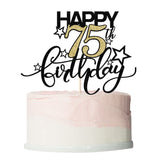 Bekaterea Happy Birthday Cake Topper,Black font Golden Numbers 75th Birthday Cake Decoration?Hello 75, Cheers to 75 Years/75th Anniversary ?75