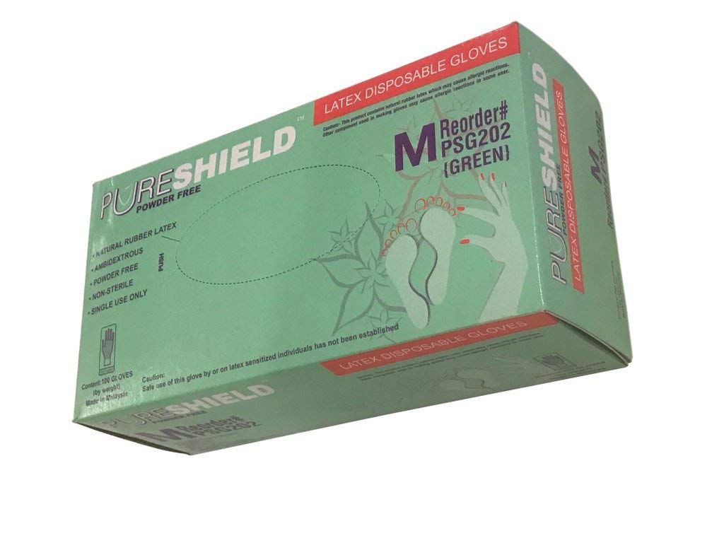 Pureshield PS202-1B Latex Disposable Gloves Powder, Medium, 100ct Box