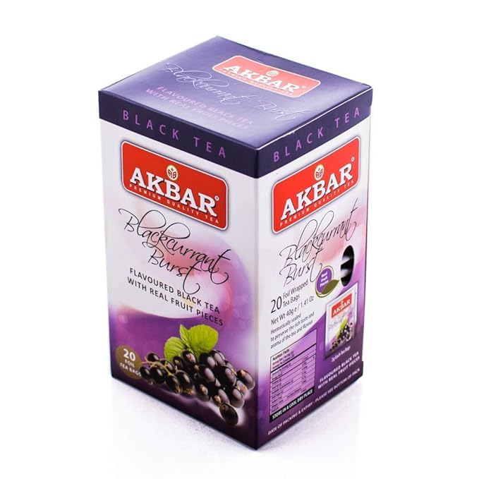 Akbar Flavoured Teas With Real Fruit Pieces - 20 Foil Tea Bags (Blackcurrant Burst)