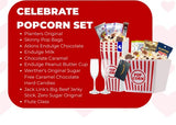 Movie Night Popcorn and Candy Gift Basket - Plus 13.5 Inch Plush Teddy Bear Custom T-Shirt - Perfect for a Cozy and Fun Evening at Home or the Theater