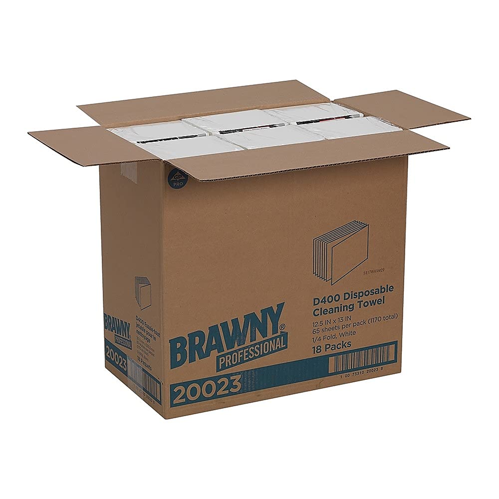 Georgia-Pacific GP Brawny Professional D400 Disposable Cleaning Towel, 1/4-Fold, White, 20023