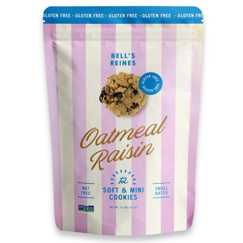 Bell's Reines Gluten Free Oatmeal Raisin Cookies, Soft Gourmet Small Batch, Healthy Snacks, Bakery Fresh 12-Cookie Bag