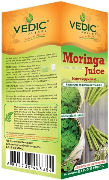 Vedic Moringa Juice - 100% Pure Natural Moringa Drink (500ml) - Packed with Vitamins, Iron, Calcium, Potassium, Supports Digestion, Improve Immunity