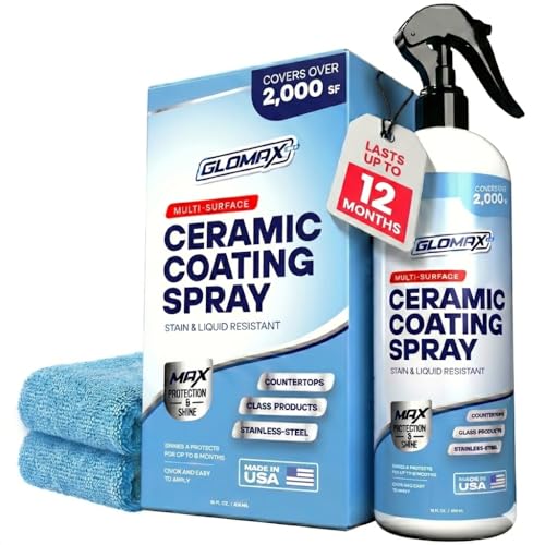 GLOMAX Home Ceramic Coating Spray Kit (16 oz) - Shine, Seal & Protect Stainless Steal, Glass, Kitchen & Bath Surfaces - Extremely Hydrophobic - Repels