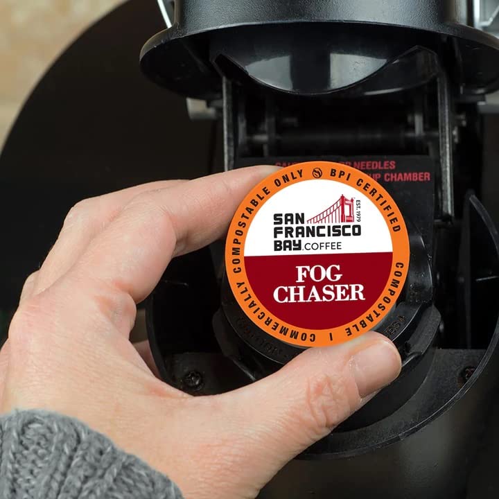 SF Bay Fog Chaser Coffee OneCup - 12 Count Compostable Pods - Medium-Dark Roast Arabica - Compatible with Most Keurig K-Cup Brewers