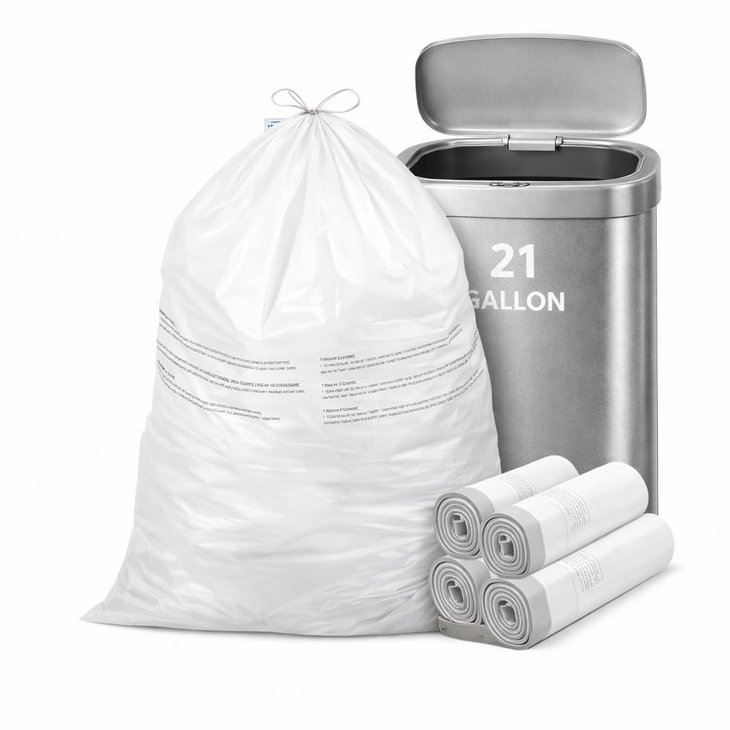 CEDARRA 21 Gallon Drawstring Trash Bags, 100 Count Extra Strong Drawstring Kitchen Garbage Bags, Fit for 80 Liter / 21.1 Gal, Tear-Resistant Unscented