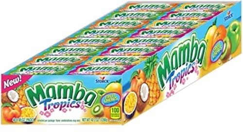 Mamba Tropics Candy Fruit Chews - Individually Wrapped Chews for Halloween, Parties & Snacks - Variety Pack with Peach Passionfruit, Apple Kiwi