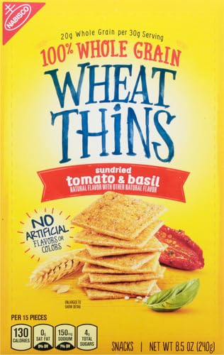 Wheat Thins Sundried Tomato & Basil Snacks, Whole Grain Wheat Crackers, Snack Crackers, 8.5 oz