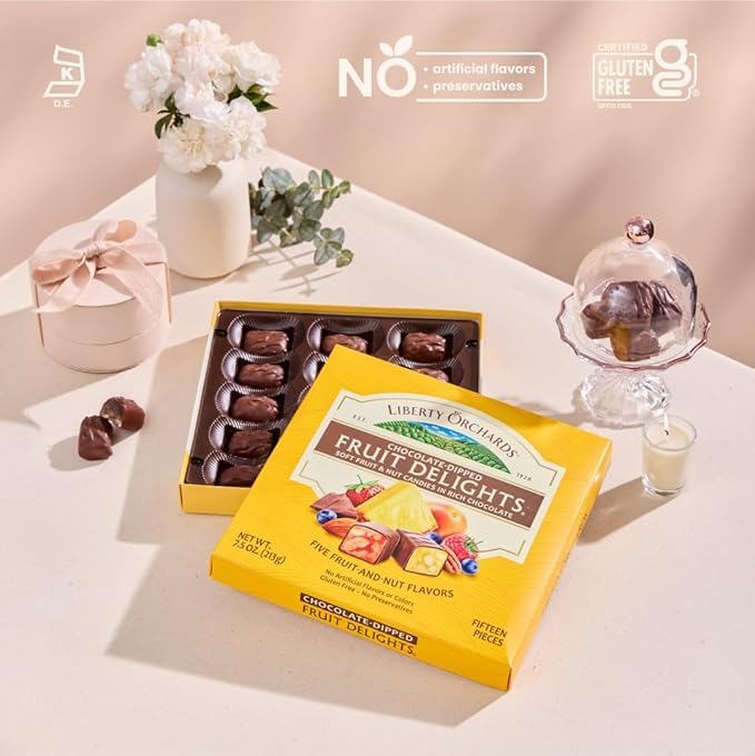 Liberty Orchards Variety 4 Pack | Chocolate Dipped Fruit Delights, Turkish Delight, Aplets & Cotlets, Berry Delight | Gluten Free, Vegan
