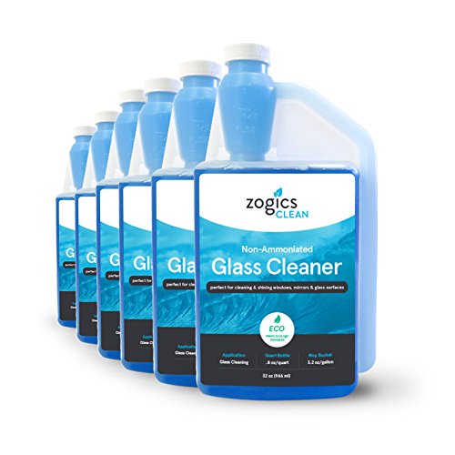 Zogics Non-Ammoniated Glass Cleaner Concentrate - Case of 6-32 oz Bottles - Each Bottle Makes up to 10 Gallons - Meets ECOLOGO Standards