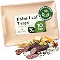 Chic Leaf Compostable Palm Leaf Serving Trays, 10x14 Inch Rectangular Disposable Platters for Charcuterie, Parties, and Catering, Heavy-Duty Microwave