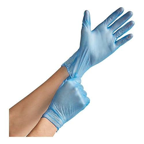 Lakesstory Disposable Gloves Clear Powder-Free Disposable Vinyl Gloves for Foodservice Large Size Pack of 100 Blue Vinyl Gloves - Pack of 100