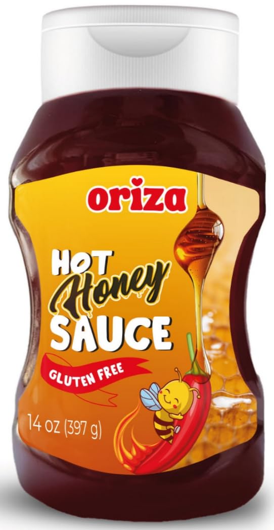 Oriza Hot Honey Sauce 14oz - Sweet and Spicy Honey Infused with Chili Peppers - Perfect for Pizza, Chicken, and BBQ