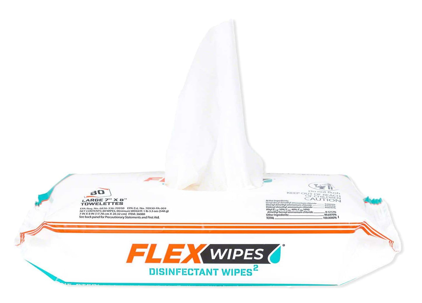 Flex Wipes 36080 Pack of 3 Disinfectant Wipes, Large 7" x 8" Wipes, 80 Wipes per Pack, Dispenses One at a Time