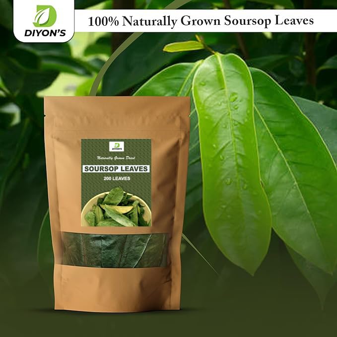 Diyon's Dried Whole Soursop 200 Leaves (110g) 100% All Natural, Delicious Fresh Tea | From Sri Lanka | Premium Wildcrafted Quality, Packed In a Stand
