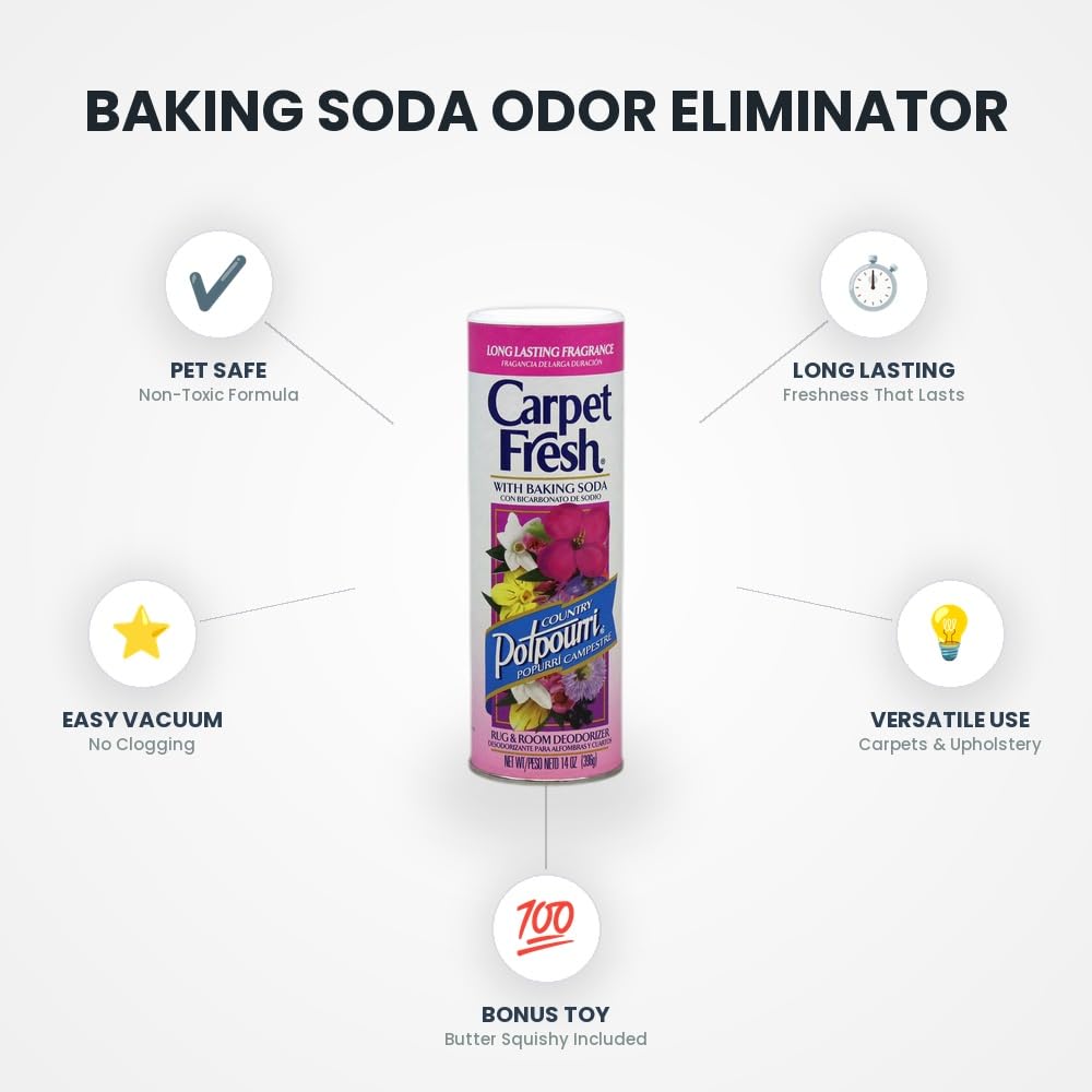Baking Soda Carpet Deodorizer Powder 14 oz with Butter Squishy - Pet Safe Odor Eliminator, Carpet Freshener Powder for Vacuuming, Carpet Odor