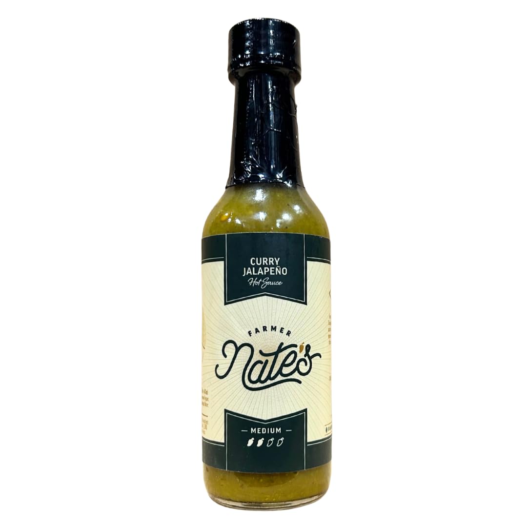 Farmer Nate's Curry Jalapeño Hot Sauce - Medium Heat, All-Natural Small Batch Verde with Handpicked Jalapeño, Serrano & Signature Curry - 5 oz Bottle