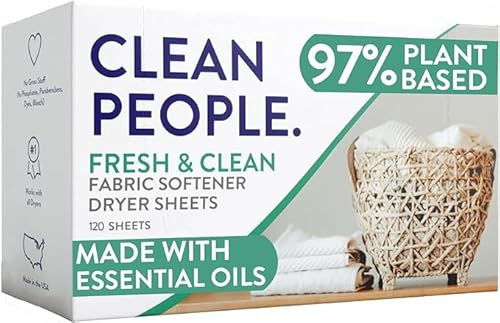 The Clean People Fabric Softener Sheets - Dryer Sheets - Softens & Removes Static Cling - Vegan Laundry Softener With Essential Oils - Fresh Scent