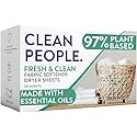The Clean People Fabric Softener Sheets - Dryer Sheets - Softens & Removes Static Cling - Vegan Laundry Softener With Essential Oils - Fresh Scent
