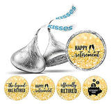 Darling Souvenir 190 Pcs Glitter Gold Happy Retirement Chocolate Drop Label- Self-Adhesive Candy Wrappers for Farewell Celebration, New Journey Party