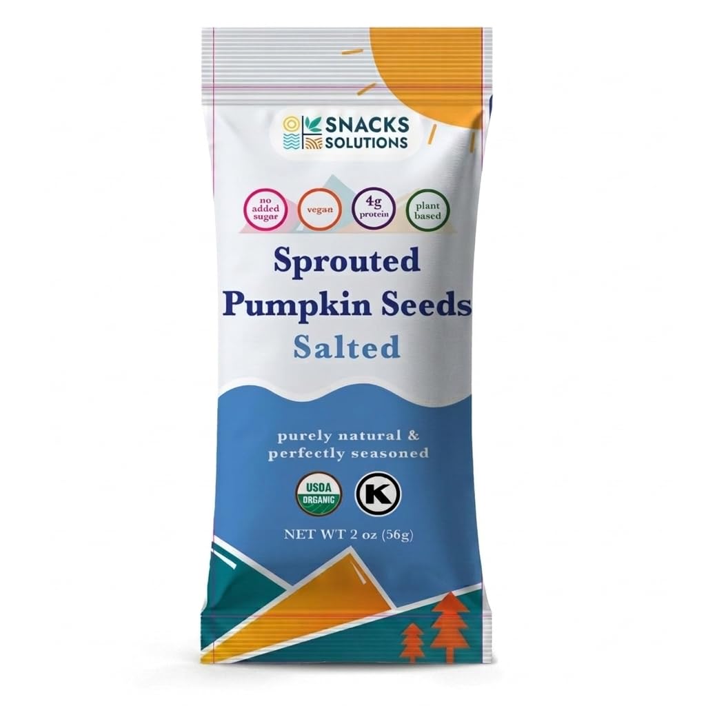 Snacks Solutions Sprouted Pumpkin Seeds-(2 oz - Pack of 8) USDA Organic, Kosher Certified, High Protein, Zinc & Magnesium - Crunchy Germinated Pepitas