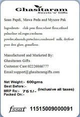 Ghasitaram Gifts Indian Sweets - Diwali Gifts Diwali Sweet - Soan Papdi, Mawa Peda and Mysore Pak