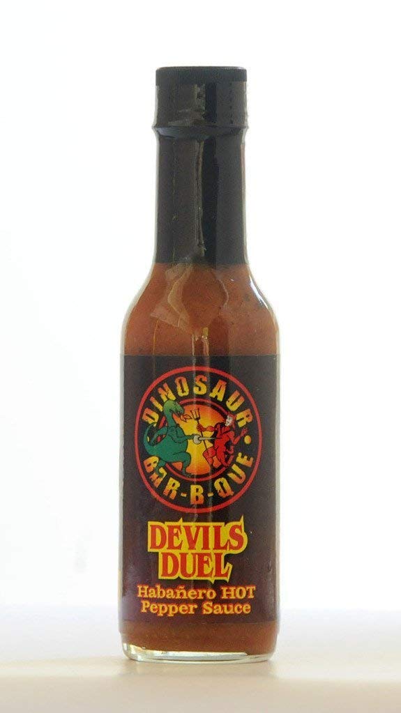 Devils Duel Hot Sauce 5oz. Net weight bottle by Dinosaur BarBQue pack of 2 2 pack 5 Ounce Pack of 1