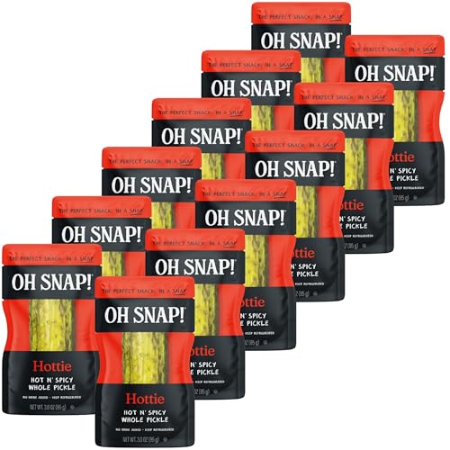 OH SNAP! Hottie Whole Pickle (12 Pack) - Whole Hot N' Spicy Pickle Snack - Fresh Packed Ready to Eat - Gluten-Free, Fat-Free, Non-GMO Veggies