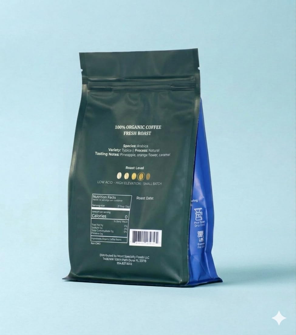Mont Coffee Ecuador Single Origin Loja - 100% Arabica Typica Ground Coffee, Naturally Processed, Medium Roast Specialty, Small-Batch Fresh Roasted