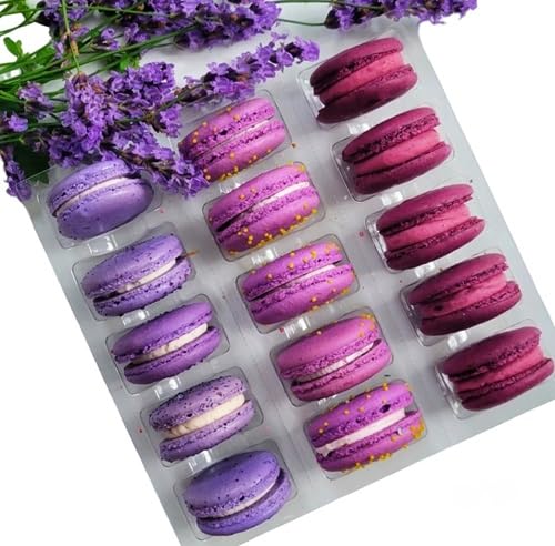 LeilaLove Macarons - 15 Count - Lavender Honey, Blueberry Lemon & Passion Fruit - Purple Hue - Elegant Dessert Treats for Gifting & Celebrations