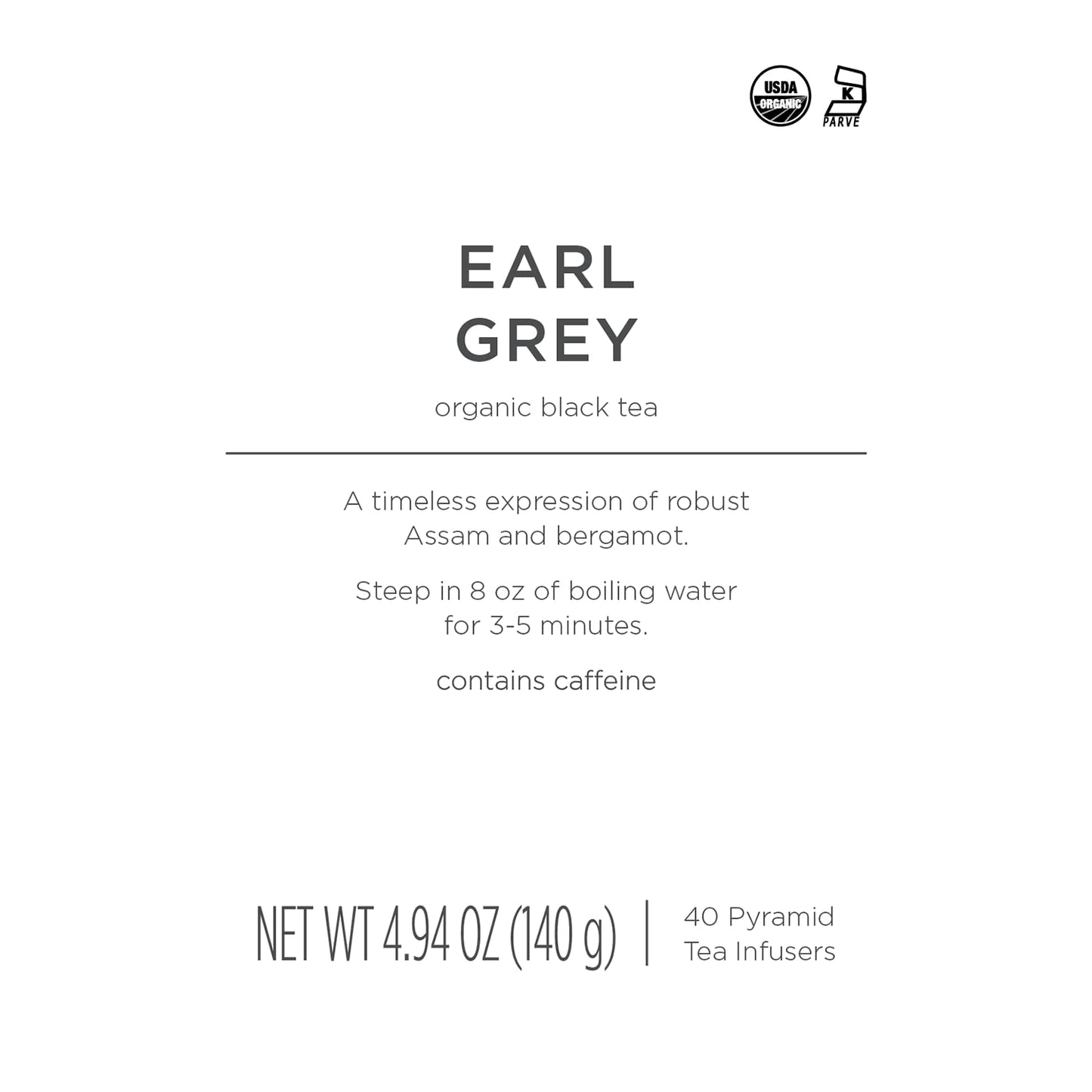 Tea Forte Earl Grey Premium Organic Caffeinated Black Tea Blend Event Box, Bulk Pack 40 Count, 10 per tray Individually Wrapped Handcrafted Pyramid