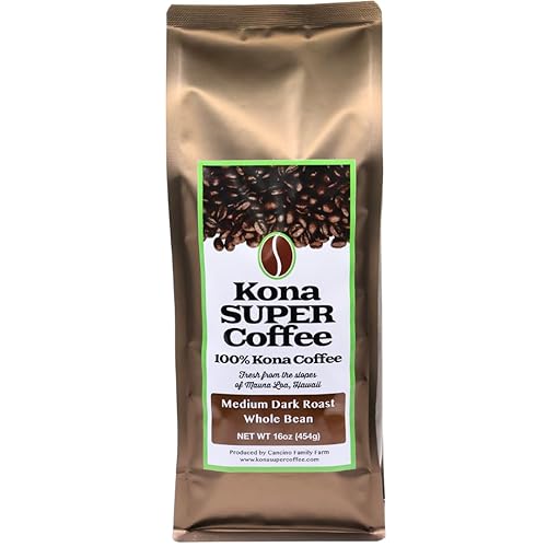 Kona Super Coffee 100% Kona Coffee - Kona Peaberry, Medium Dark Roast, Whole Bean (16oz bag)