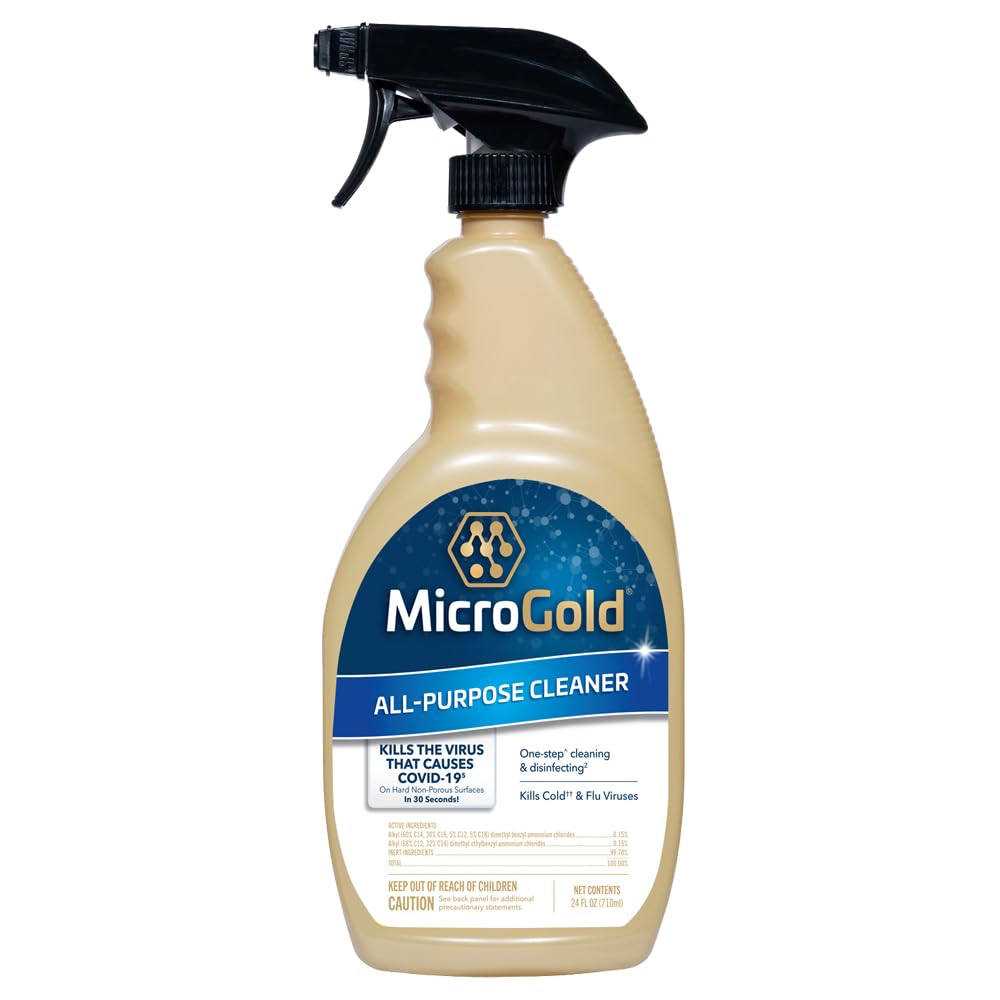 MicroGold All-Purpose Cleaner Spray Kills 99.9% of Bacteria and Viruses Bleach Free for Use in Kitchens and Bathrooms, 24 Fluid Ounces, 1 Pack