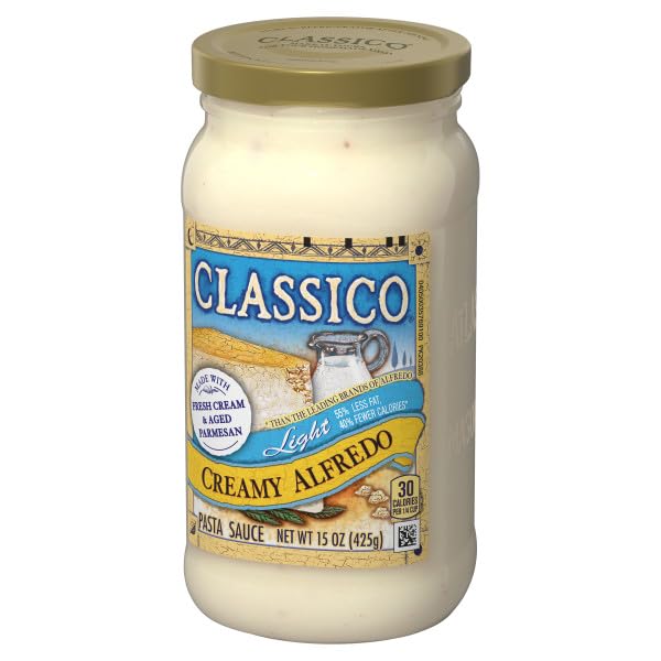 Classico Light Creamy Alfredo Pasta Sauce, Made with Fresh Cream & Aged Parmesan, 15 Oz (Pack of 6)