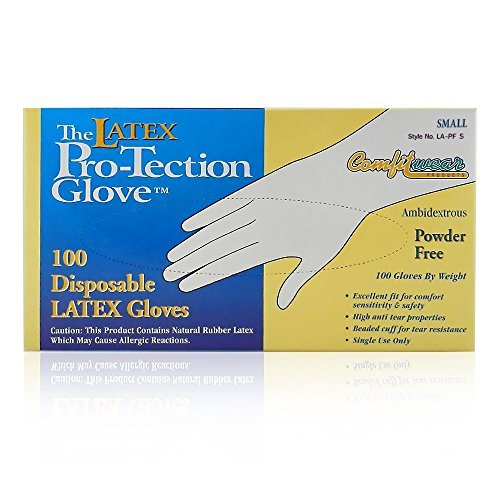 Comfitwear Disposable Latex Gloves, Powder Free, Small, Case of 10 Boxes