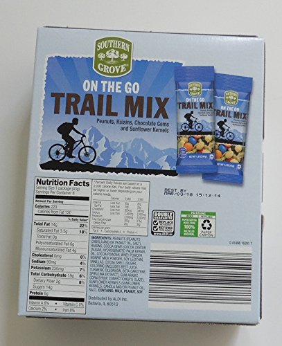 On the Go Trail Mix of Chocolate Gems, Peanuts, Raisins and Sunflower Kernels 2 Packs Each with 8 bags (Total 16 )