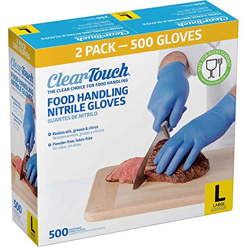 Medline Clear-Touch Food Handling Nitrile Gloves, Powder Free, Not Made From Natural Rubber Latex - Ideal for Kitchen Use and Food Preparation - Large