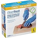 Medline Clear-Touch Food Handling Nitrile Gloves, Powder Free, Not Made From Natural Rubber Latex - Ideal for Kitchen Use and Food Preparation - Large