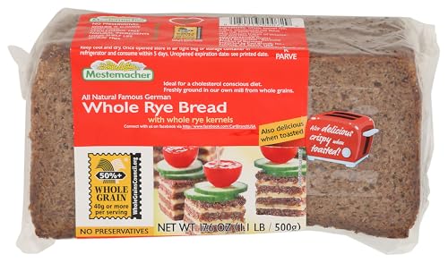 Mestemacher All Natural Whole Rye Bread, 17.6 Oz - Authentic German Whole Grain Rye Bread, High Fiber, Non-GMO, Ready to Eat, Long Shelf Life
