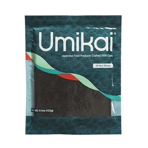 Umikai Premium Sushi Nori Sheets 50 Count, Single Package, Restaurant Quality, Used for Maki, Hand Rolls, Onigiri, Musubi