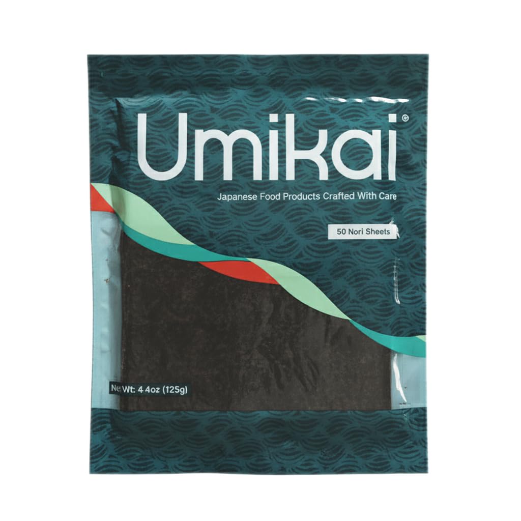 Umikai Premium Sushi Nori Sheets 50 Count, Single Package, Restaurant Quality, Used for Maki, Hand Rolls, Onigiri, Musubi