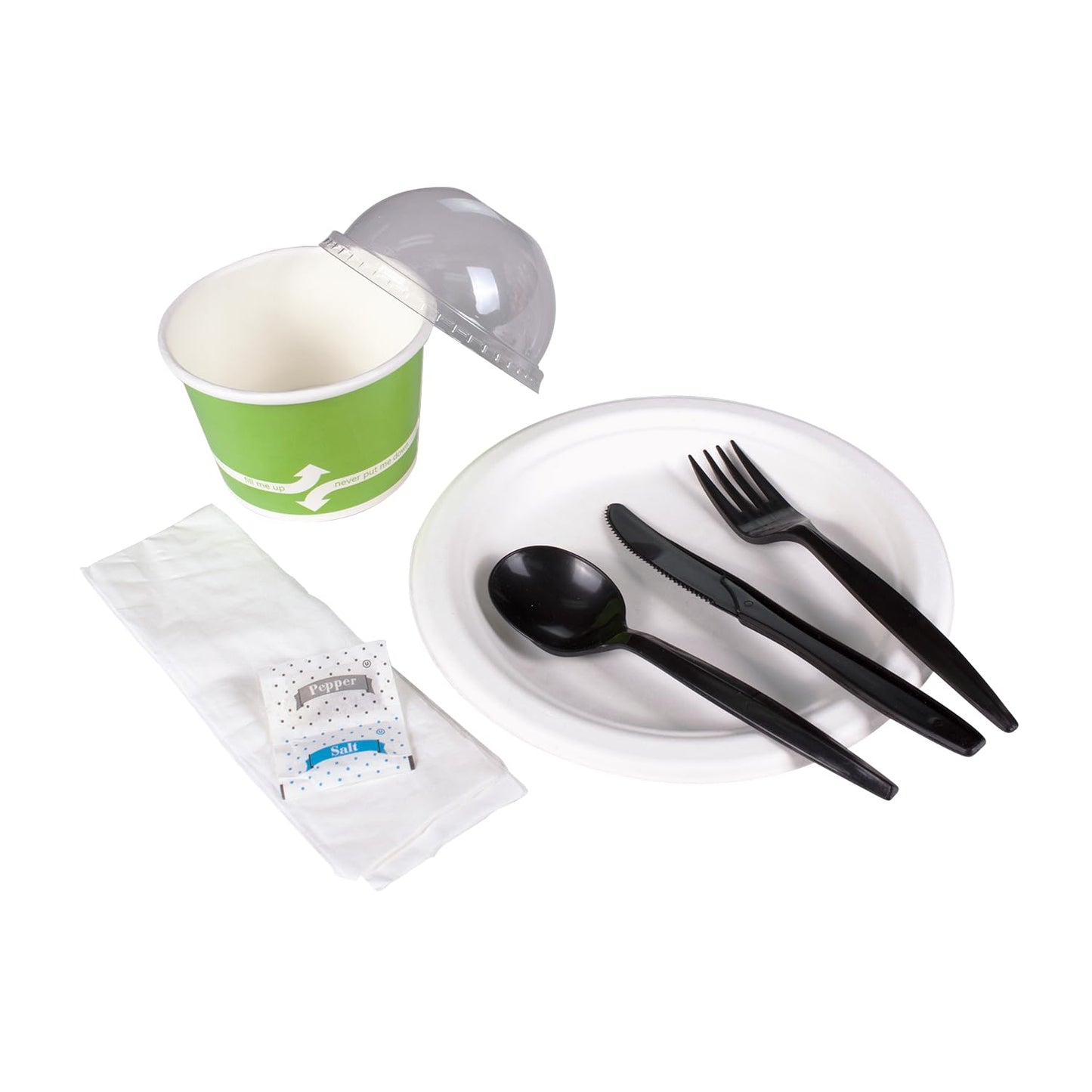 Karat [250 ct] Medium Weight Wrapped Black Plastic Cutlery Pack (Fork/ Knife/ Spoon with Salt & Pepper, Napkin) U2202B