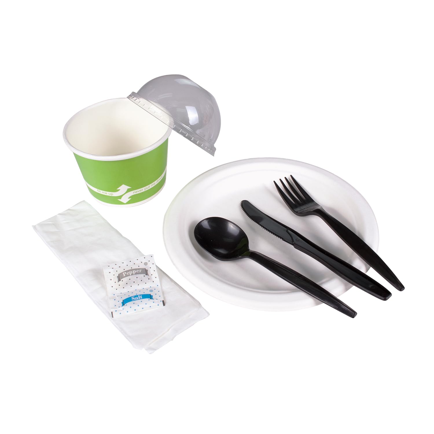 Karat [250 ct] Medium Weight Wrapped Black Plastic Cutlery Pack (Fork/ Knife/ Spoon with Salt & Pepper, Napkin) U2202B