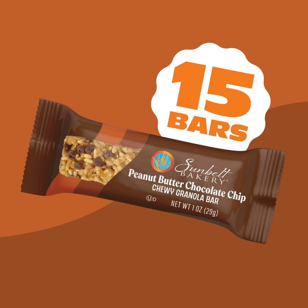 Sunbelt Bakery Peanut Butter Chocolate Chip Chewy Granola Bars, 15 Count Value Pack, 15.32 oz (1 Box)