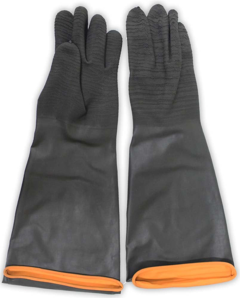 RAVEN Black Natural Rubber Gloves | 18" (45.7 cm) | Crinkle Finish & Liquid-Proof Rolled Cuff | Ideal for Industrial & Home Use | Size: Extra Large